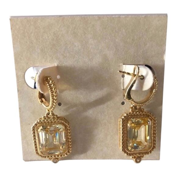 Estate 14K Gold Plated Sterling Silver Emerald Cut CZ. Earrings White Sapphires - Picture 3 of 16